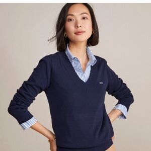 Vineyard Vines Deep Blue V-Neck Cotton Cardigan Womens Large